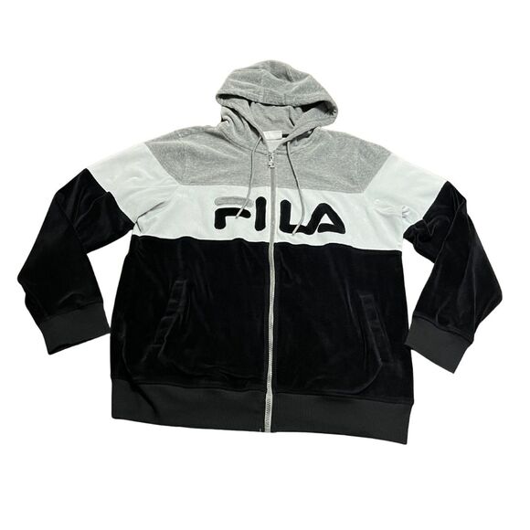 Fila Velour Full Zip Jacket Color Block Gray White Black Logo XL Good - Picture 1 of 12